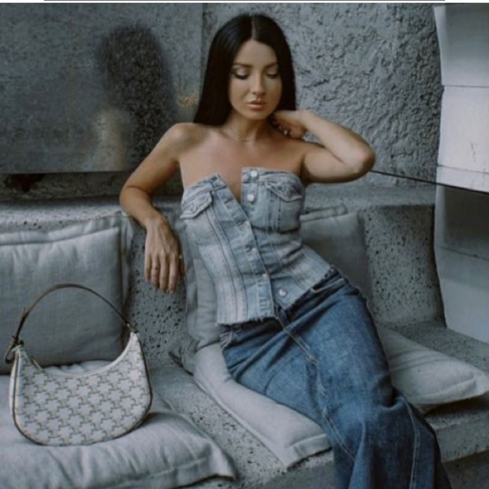 Zara Blue Corset Style Denim Top size S - Picture 12 of 16